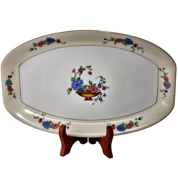Edelstein Bavaria Porcelain Serving Platter 15" floral flower basket VTG MCM - Picture 1 of 12